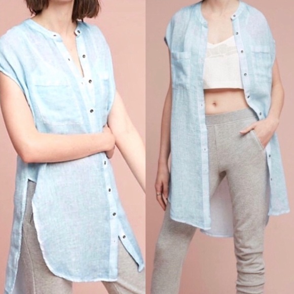 Anthropologie Tops - Holding Horses Anthropologie S Linen Button Split Side Cover Up Shirt Top